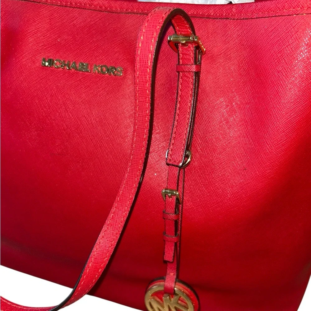 Michael Kors Scarlet Red Handbag with Gold Details Large Tote